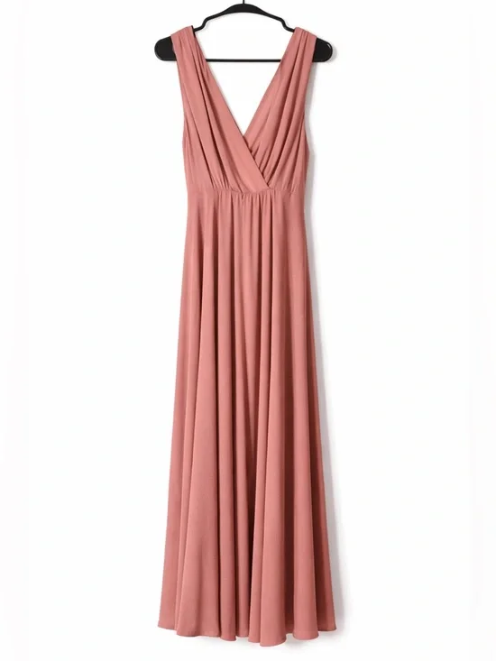 Lulu’s Dusty Rose Dance The Night Away Maxi Dress Formal Bridesmaid Deep V Gown - Picture 3 of 11